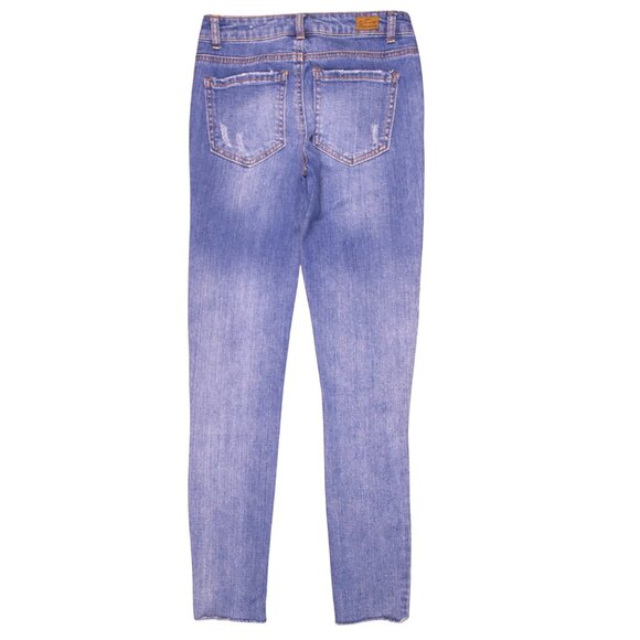 Almost Famous Mid Rise Distressed Sequin PatchSkinny Jeans –Size 0 - Picture 3 of 8